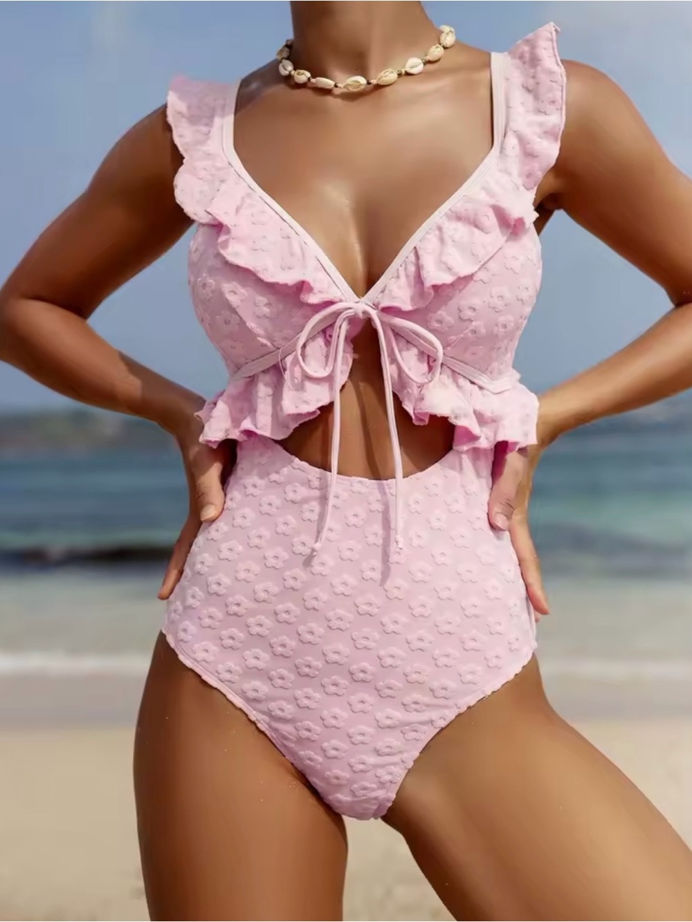 Pink Ruffled One-Piece Swimwear swimsuit S M L